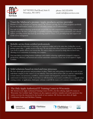 MC Services, Pewaukee, WI - Sell Sheet back