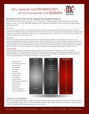 MC Services, Pewaukee, WI - Sell Sheet front